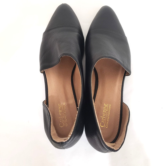 Catharine Malandrino SIZE 10 Flats Zwan Shoes D’Orsay Black Pointed Open Side - Picture 14 of 15